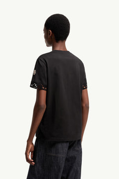 Moncler Macramé-Trimmed Cotton T-Shirt Black Black