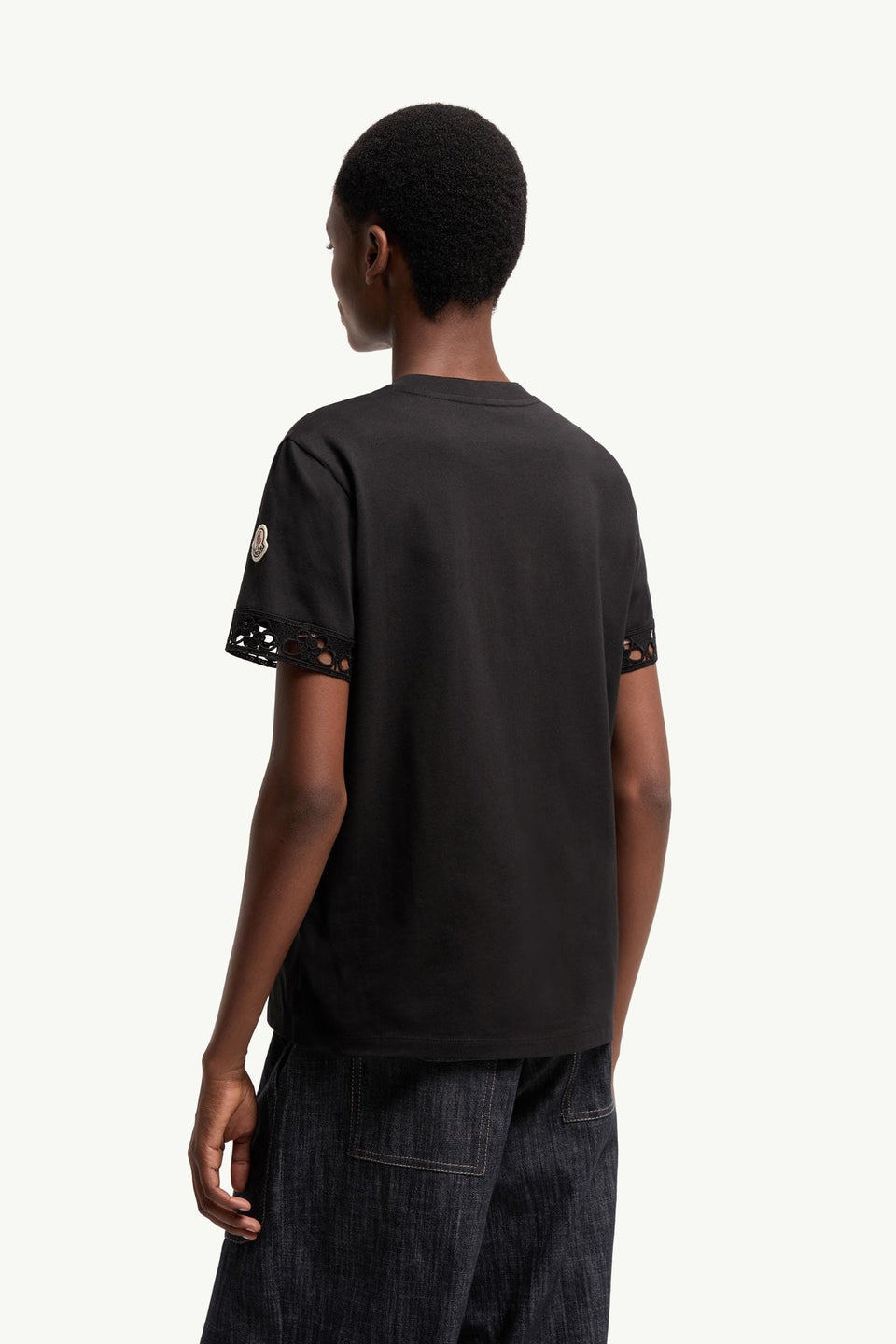 Moncler Macramé-Trimmed Cotton T-Shirt Black Black