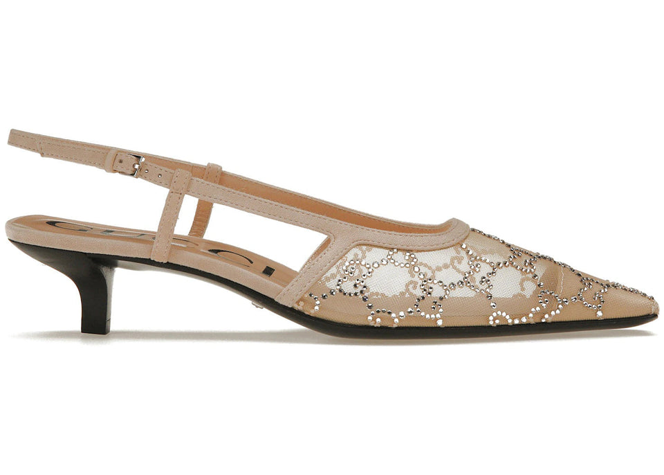 Gucci Gg Slingback 35Mm Pump Rose Beige Gg Crystals