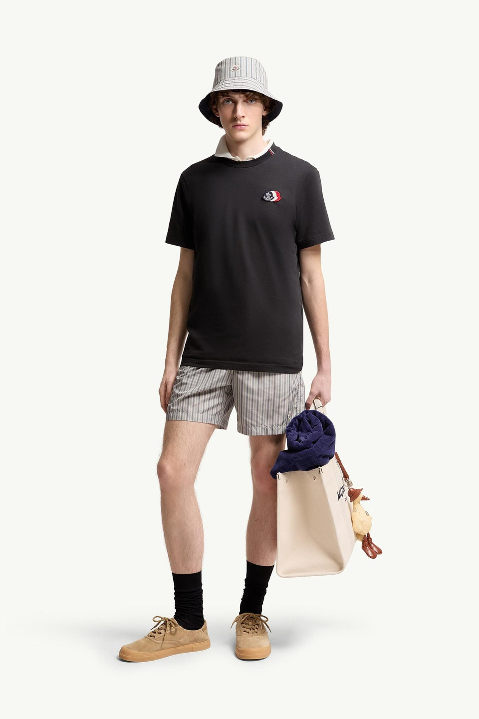 Moncler Embroidered Tricolor Logo Cotton T-Shirt Navy Blue Navy Blue