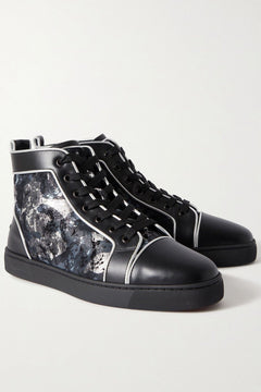 Christian Louboutin Louis Metallic Camouflage-Print Leather High-Top Sneakers Black
