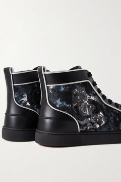 Christian Louboutin Louis Metallic Camouflage-Print Leather High-Top Sneakers Black