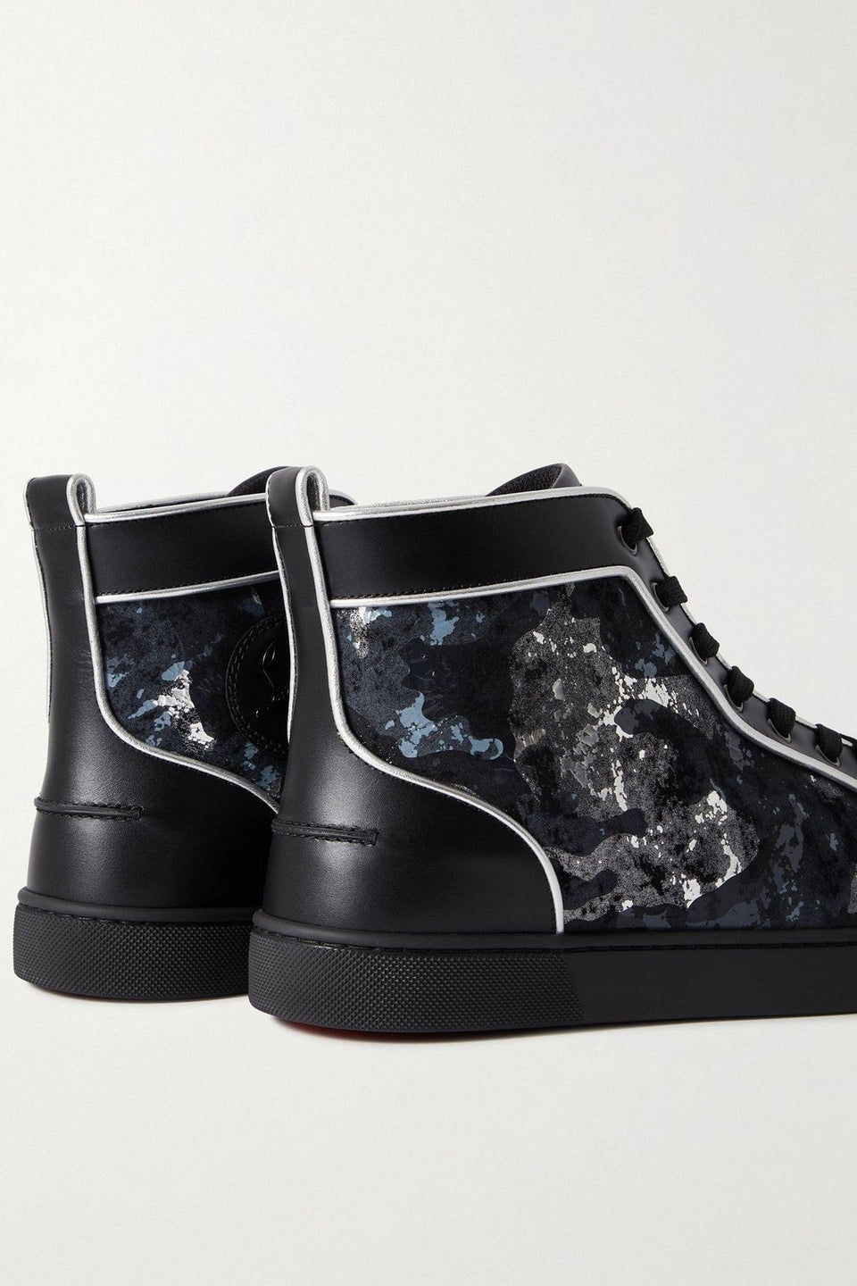Christian Louboutin Louis Metallic Camouflage-Print Leather High-Top Sneakers Black