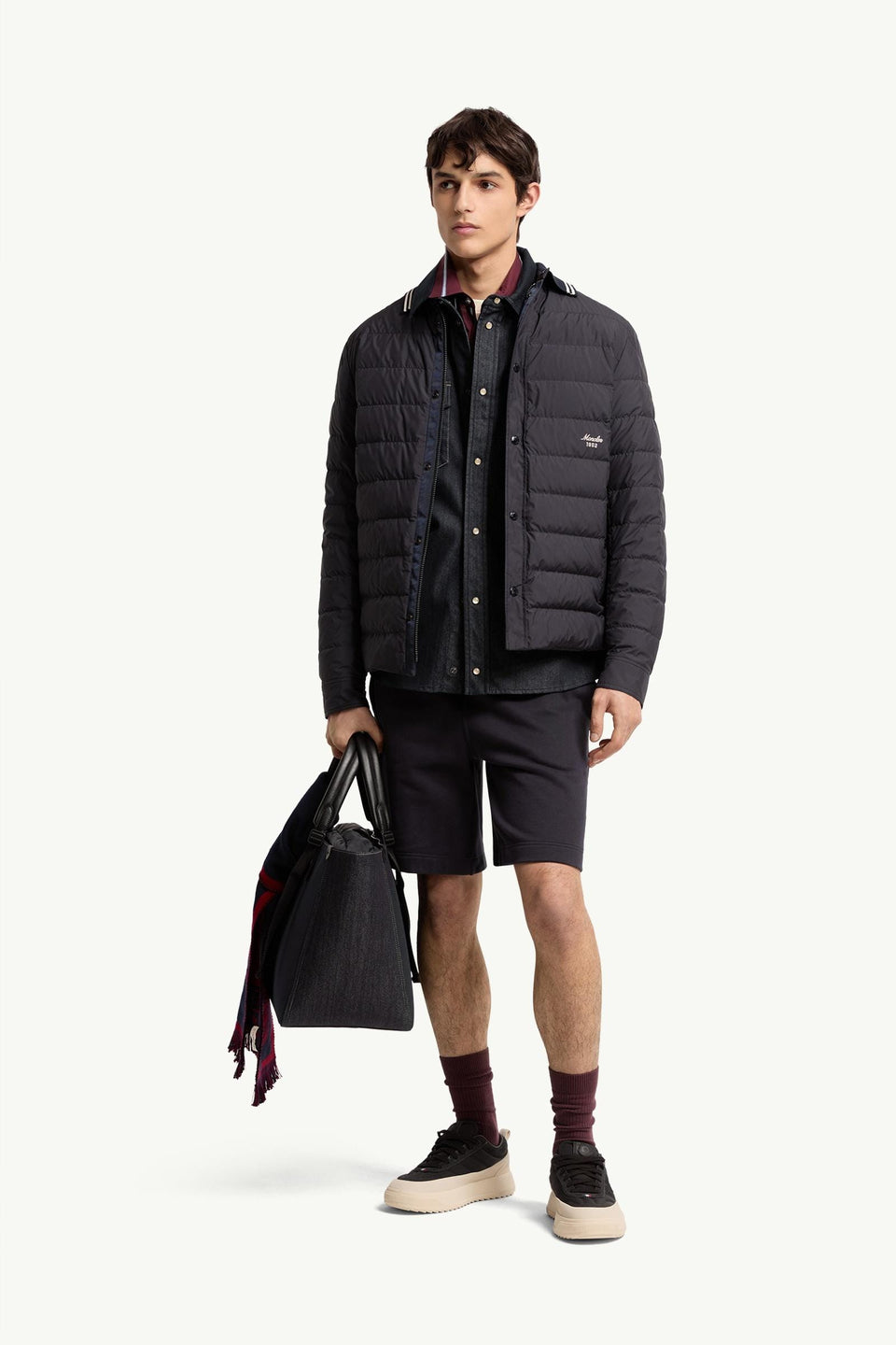 Moncler Striped Trim Cotton Fleece Shorts Navy Blue Navy Blue