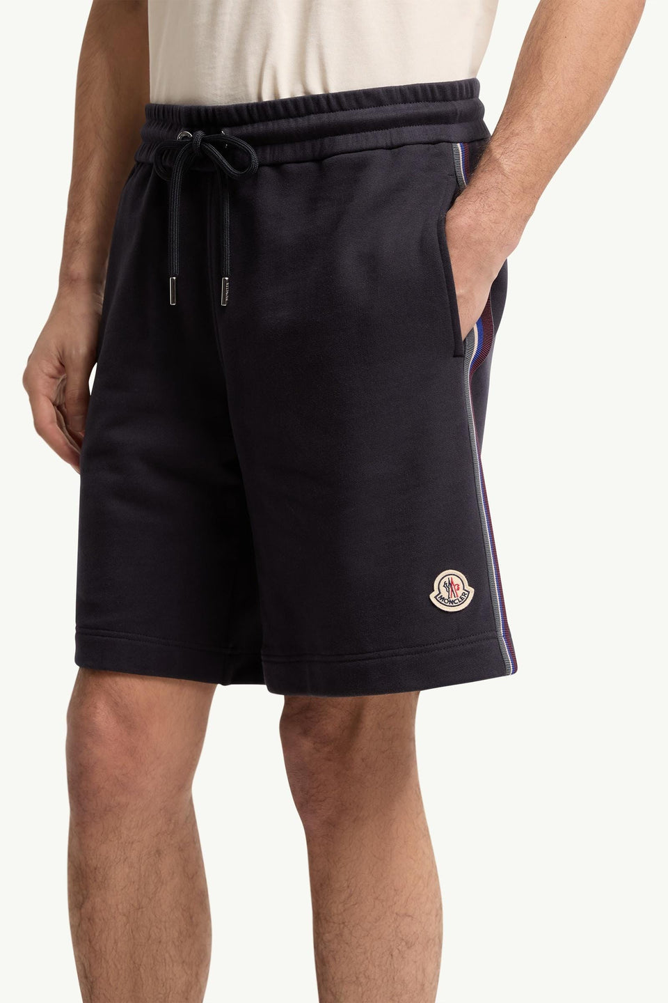 Moncler Striped Trim Cotton Fleece Shorts Navy Blue Navy Blue