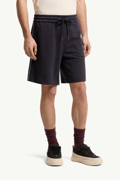 Moncler Striped Trim Cotton Fleece Shorts Navy Blue Navy Blue