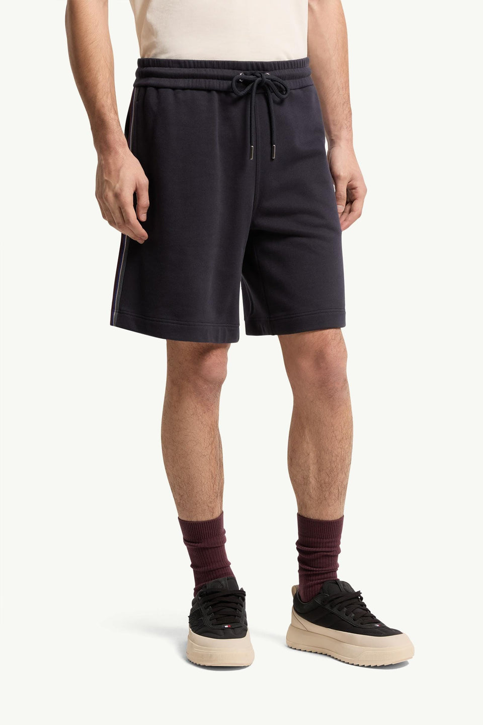 Moncler Striped Trim Cotton Fleece Shorts Navy Blue Navy Blue