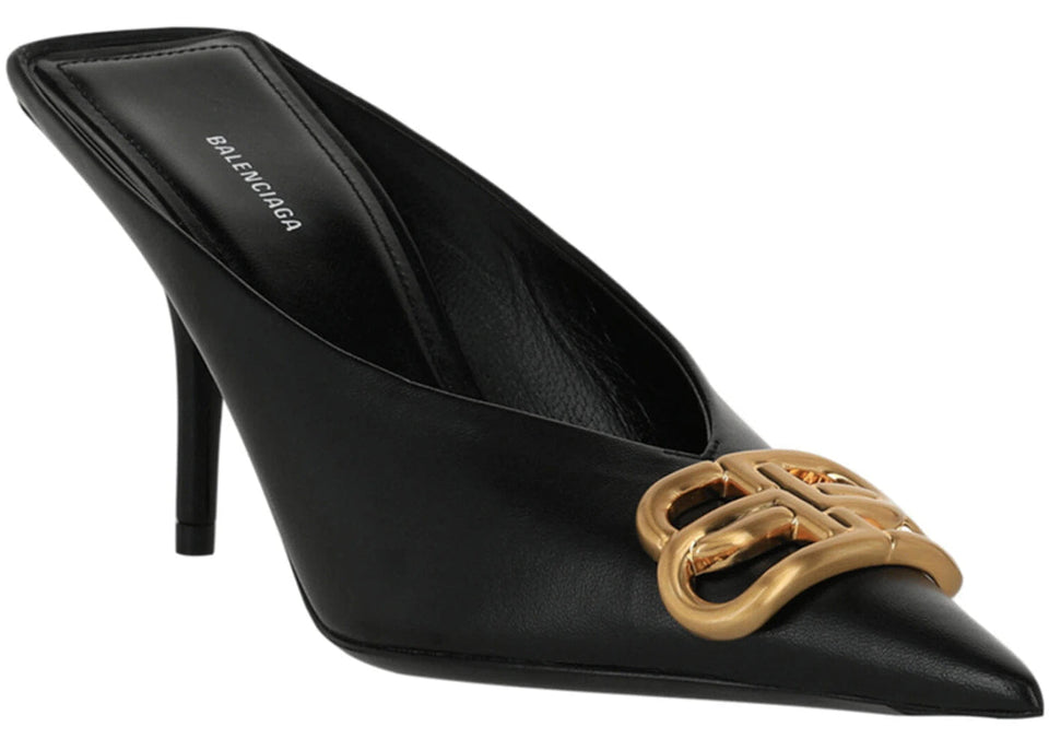 Balenciaga Square Knife Bb Mules Black Gold Womens