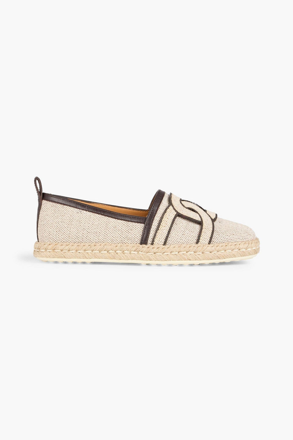 Tod's Leather-Trimmed Canvas Espadrilles Beige Women's