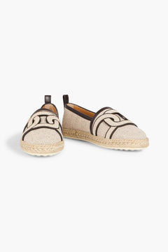 Tod's Leather-Trimmed Canvas Espadrilles Beige Women's