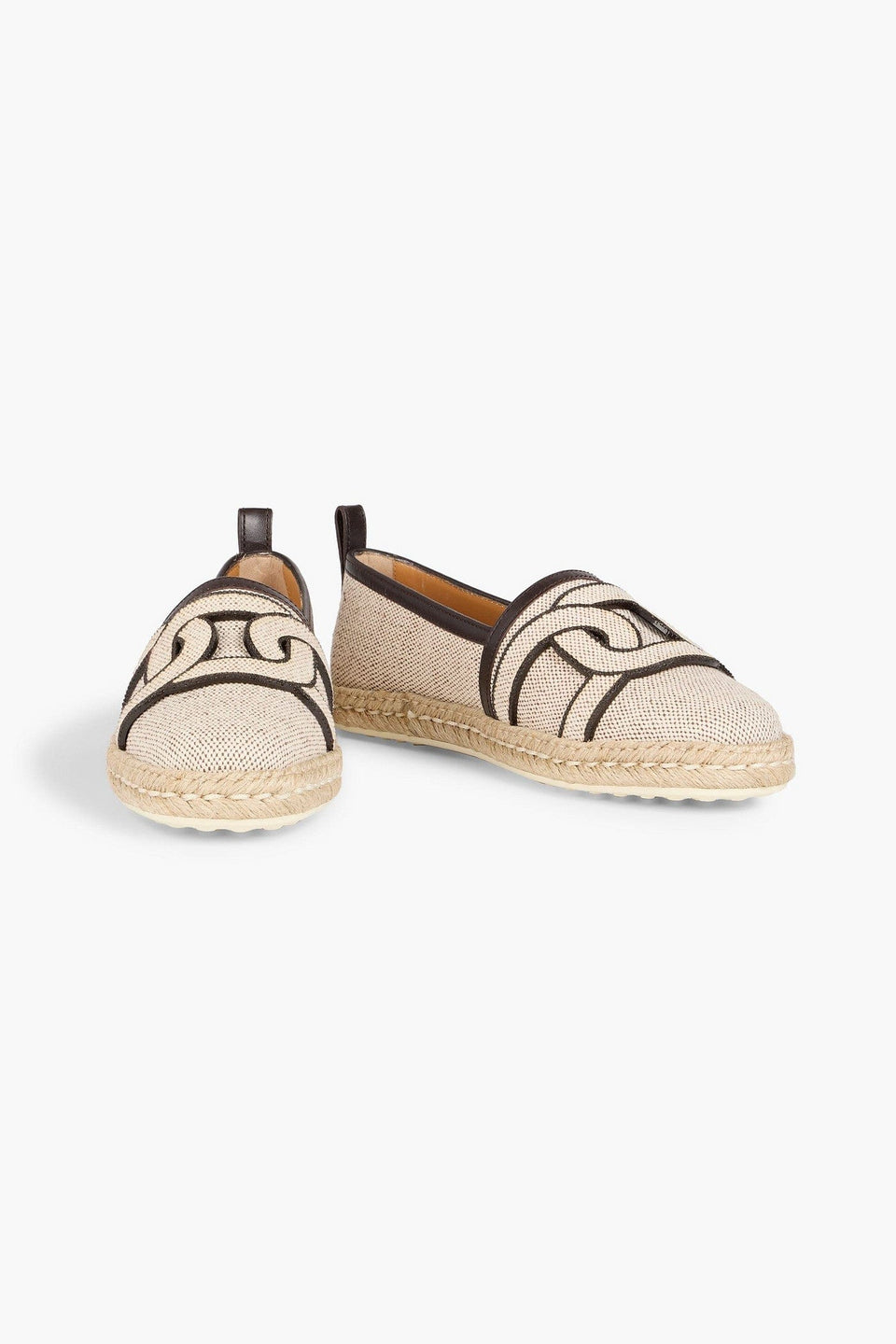 Tod's Leather-Trimmed Canvas Espadrilles Beige Women's