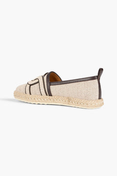 Tod's Leather-Trimmed Canvas Espadrilles Beige Women's
