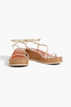 Jimmy Choo Drive 60 Metallic Cracked-Leather Wedge Sandals Gold Women's