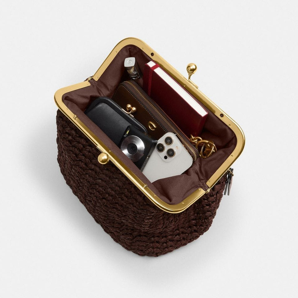 Coach Kisslock Frame Bag 27 in Brass Maple