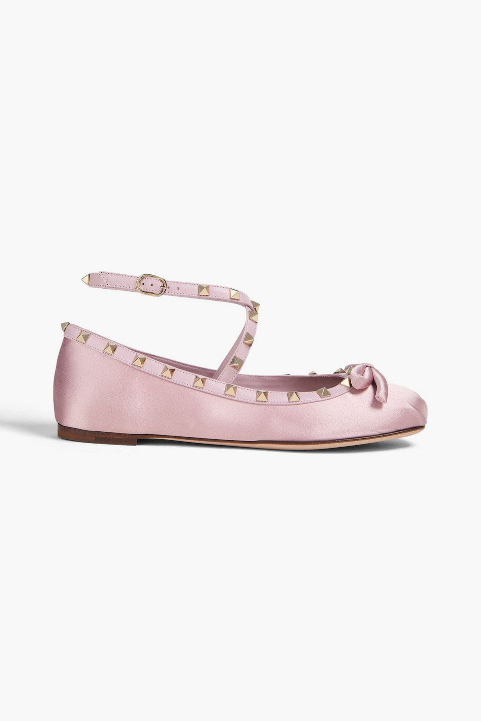 Valentino Garavani Rockstud Leather-Trimmed Satin Ballet Flats Lilac Women's