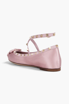 Valentino Garavani Rockstud Leather-Trimmed Satin Ballet Flats Lilac Women's