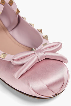 Valentino Garavani Rockstud Leather-Trimmed Satin Ballet Flats Lilac Women's