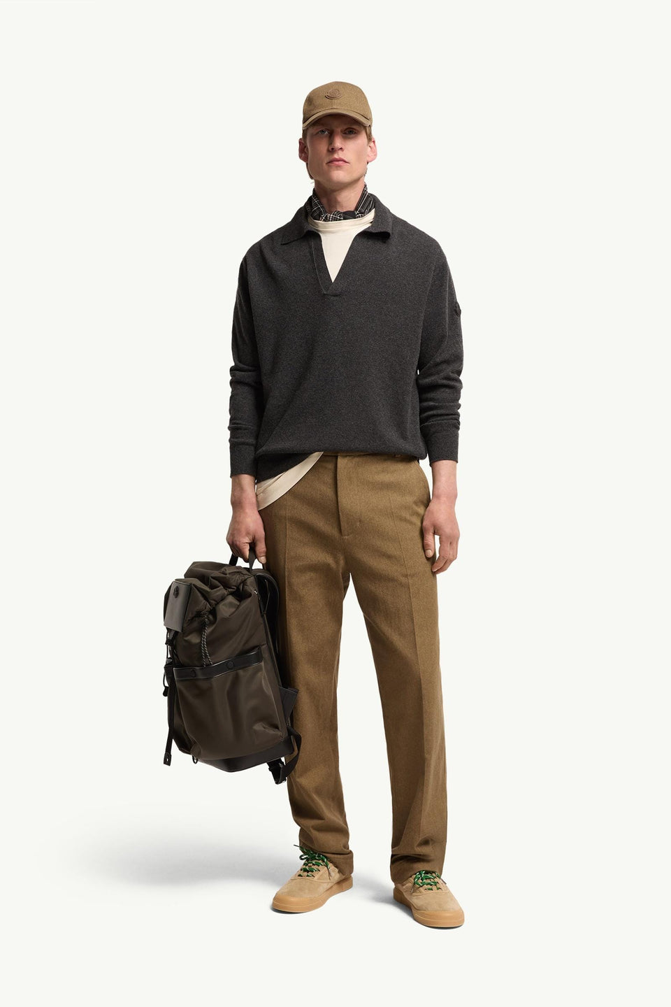 Moncler Wool & Cashmere Long Sleeve Polo Shirt Black Black