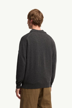 Moncler Wool & Cashmere Long Sleeve Polo Shirt Black Black