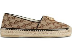 Gucci Gg Matelassé Canvas Espadrilles Beige Black Womens