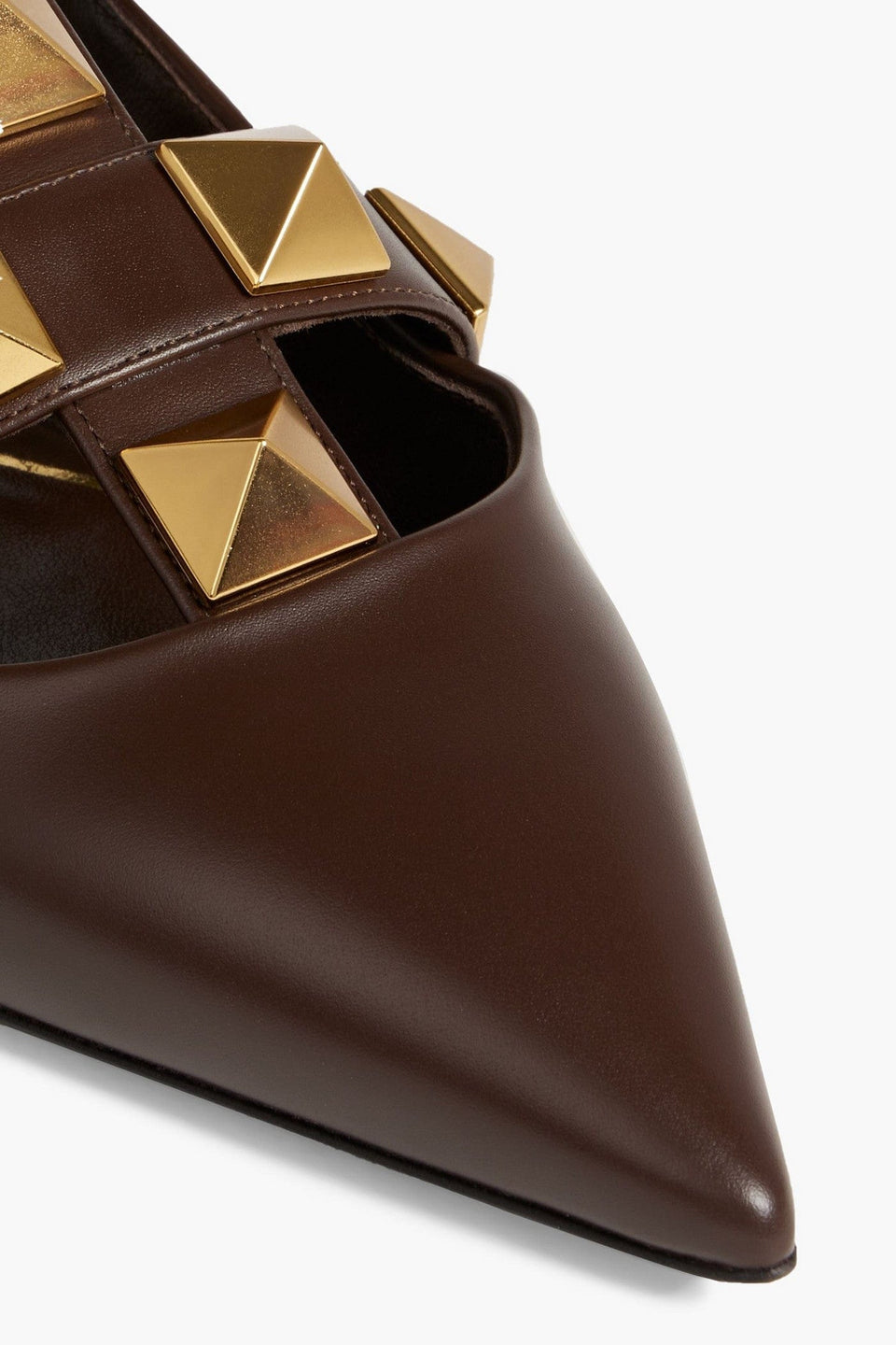 Valentino Garavani Roman Stud Leather Point-Toe Flats Chocolate Women's