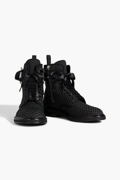 Roger Vivier Viv Buckled Metallic Jacquard Combat Boots Charcoal Women's