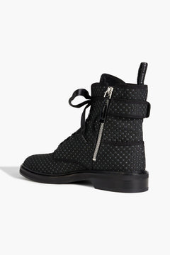 Roger Vivier Viv Buckled Metallic Jacquard Combat Boots Charcoal Women's