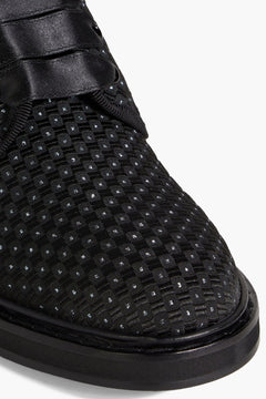 Roger Vivier Viv Buckled Metallic Jacquard Combat Boots Charcoal Women's