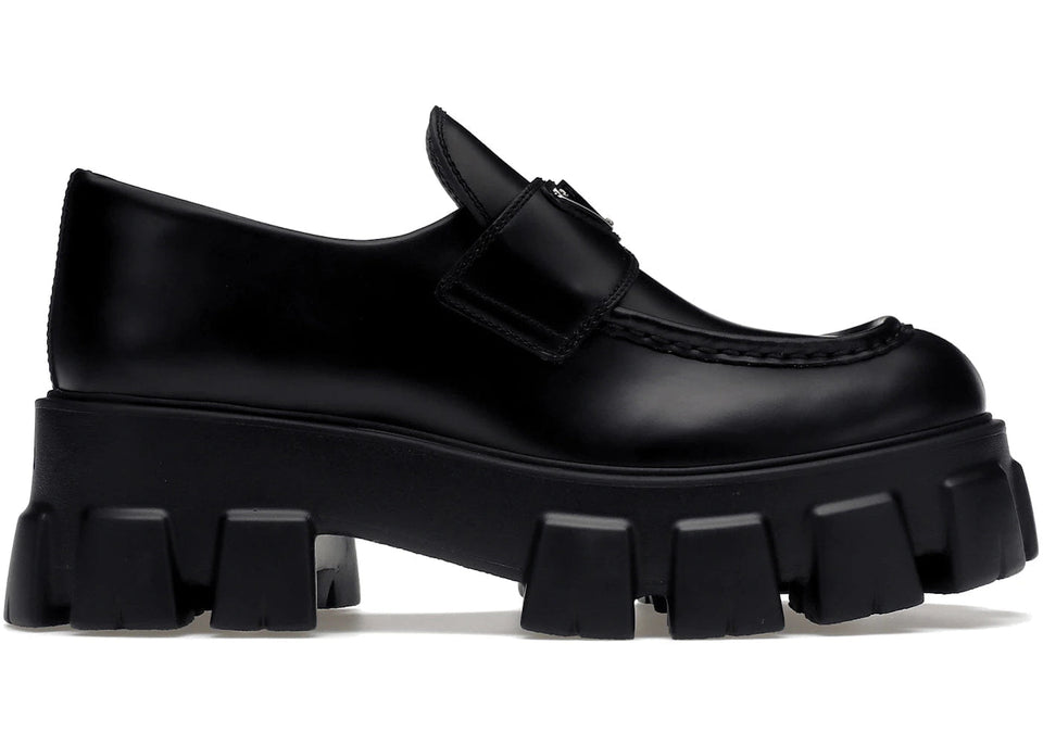 Prada Monolith 55Mm Loafer Black Brushed Leather