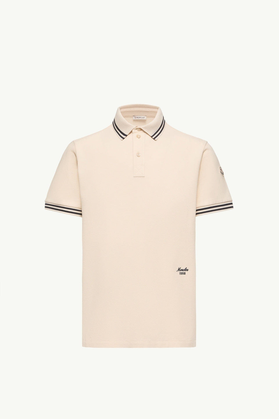 Moncler Striped Trim Cotton Piquet Polo Shirt White Ivory White Ivory