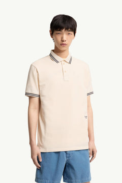 Moncler Striped Trim Cotton Piquet Polo Shirt White Ivory White Ivory
