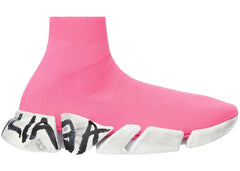 Balenciaga Speed 2.0 Graffiti Recycled Knit Fluo Pink Womens