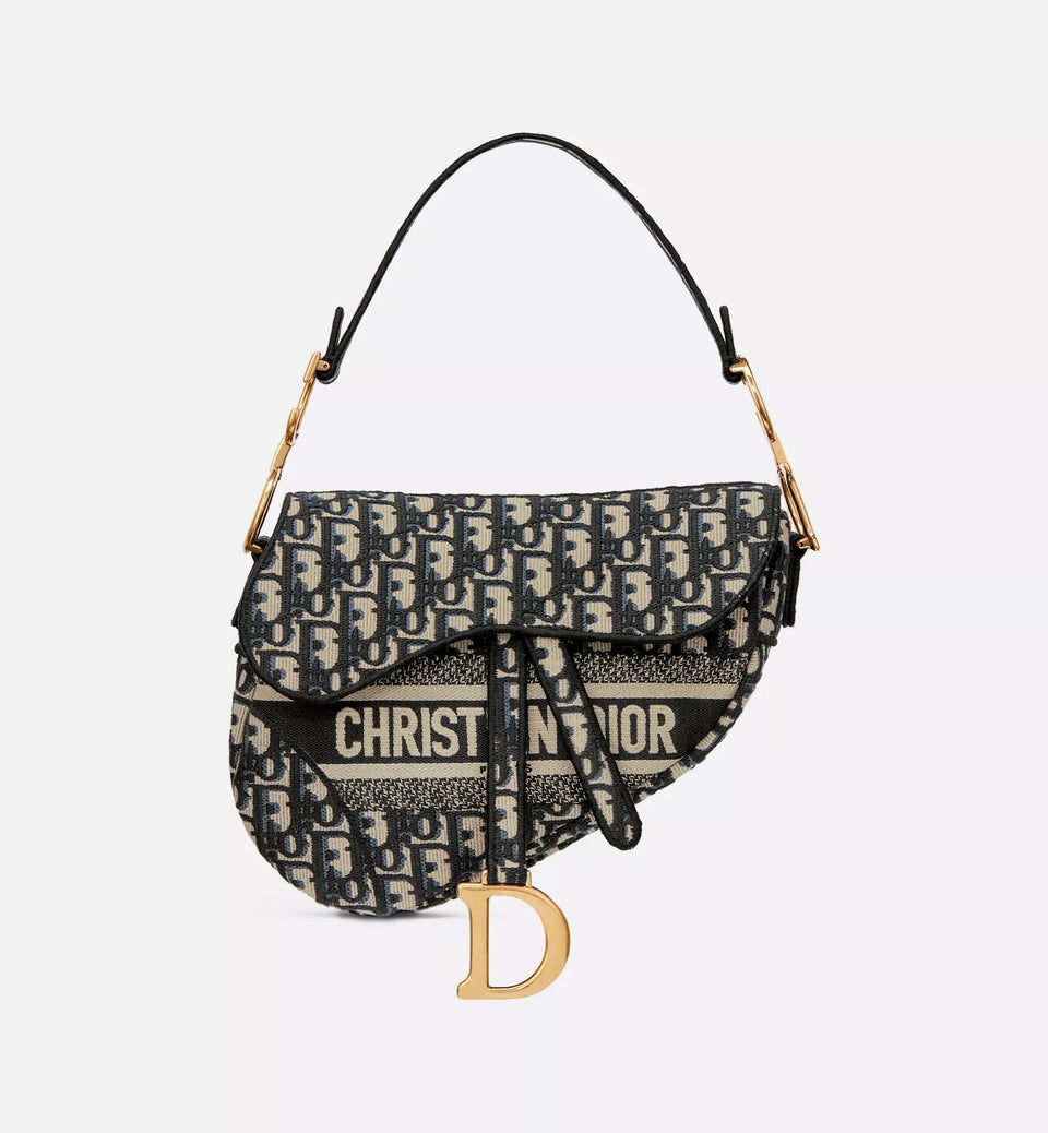 Saddle bag Blue Dior Oblique embroidery