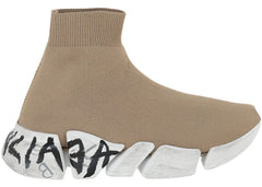 Balenciaga Speed 2.0 Graffiti Knit Dark Beige White Black Womens