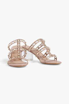 Valentino Garavani Rockstud Leather And Pvc Mules Blush Women's