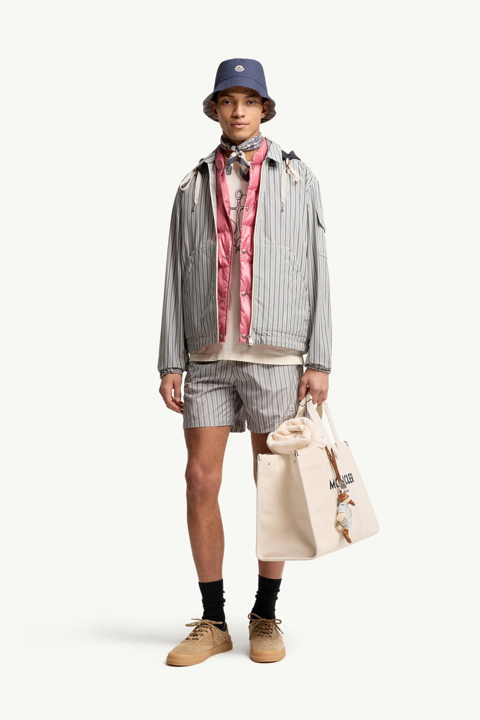 Moncler Striped Swim Shorts White & Blue White & Blue