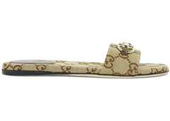 Gucci Horsebit Slide Sandal Beige Dark Brown Gg Canvas Womens