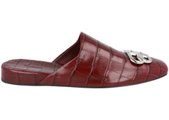 Balenciaga Croc Embossed Leather Cosy Bb Mule Dark Red Womens