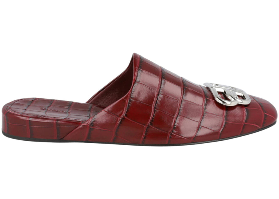 Balenciaga Croc Embossed Leather Cosy Bb Mule Dark Red Womens