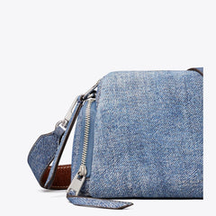 Tory Burch Perry Denim-Print Suede Voyager Crossbody Bag Blue Jean