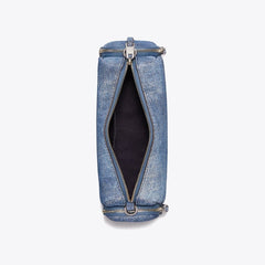 Tory Burch Perry Denim-Print Suede Voyager Crossbody Bag Blue Jean