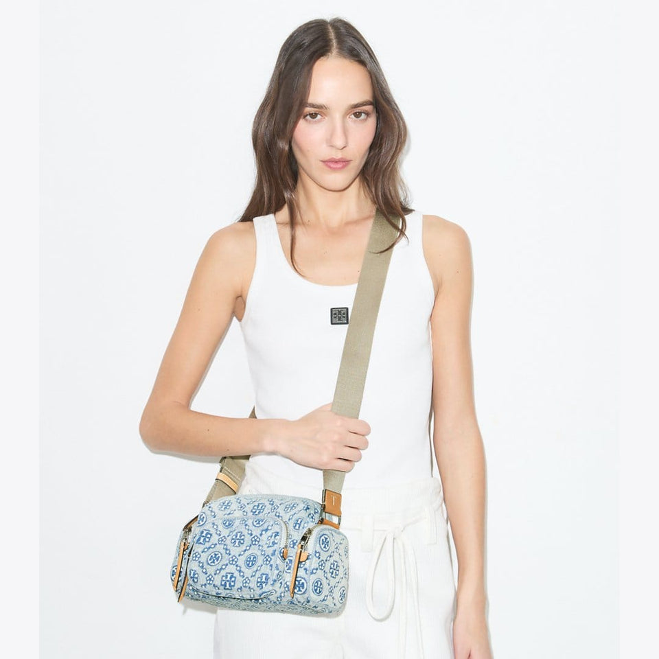 Tory Burch T Monogram Denim Pocket Crossbody Powder Blue