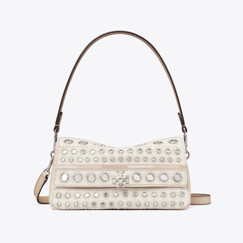Tory Burch Small Charlie Embellished Shoulder Bag New Ivory