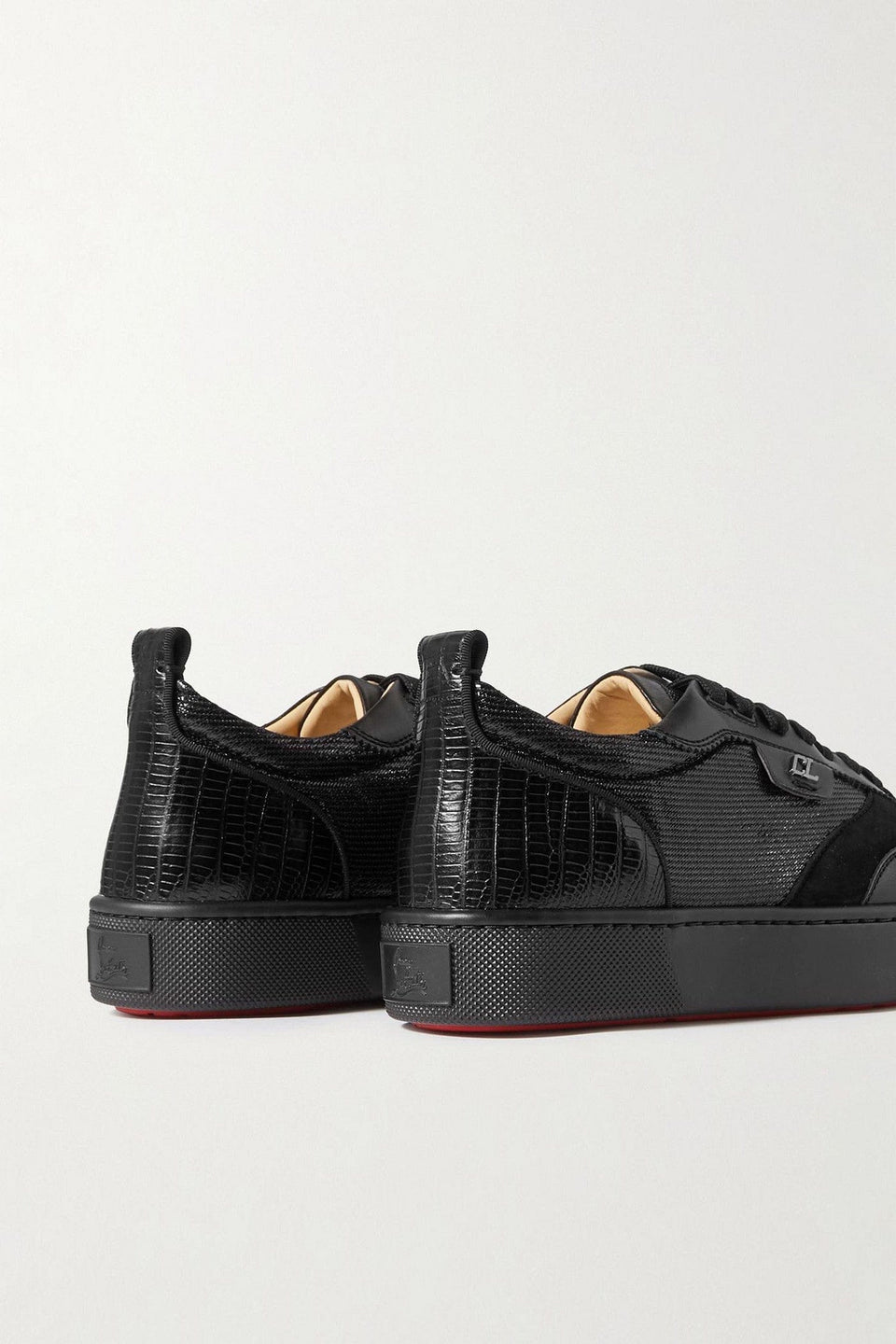 Christian Louboutin Happrui Spikes Suede And Leather-Trimmed Mesh Sneakers Black