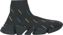 Balenciaga Speed 2.0 AllOver Logo Recycled Knit Black Multicolor