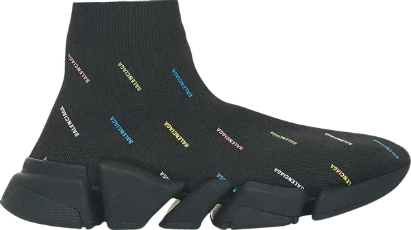 Balenciaga Speed 2.0 AllOver Logo Recycled Knit Black Multicolor