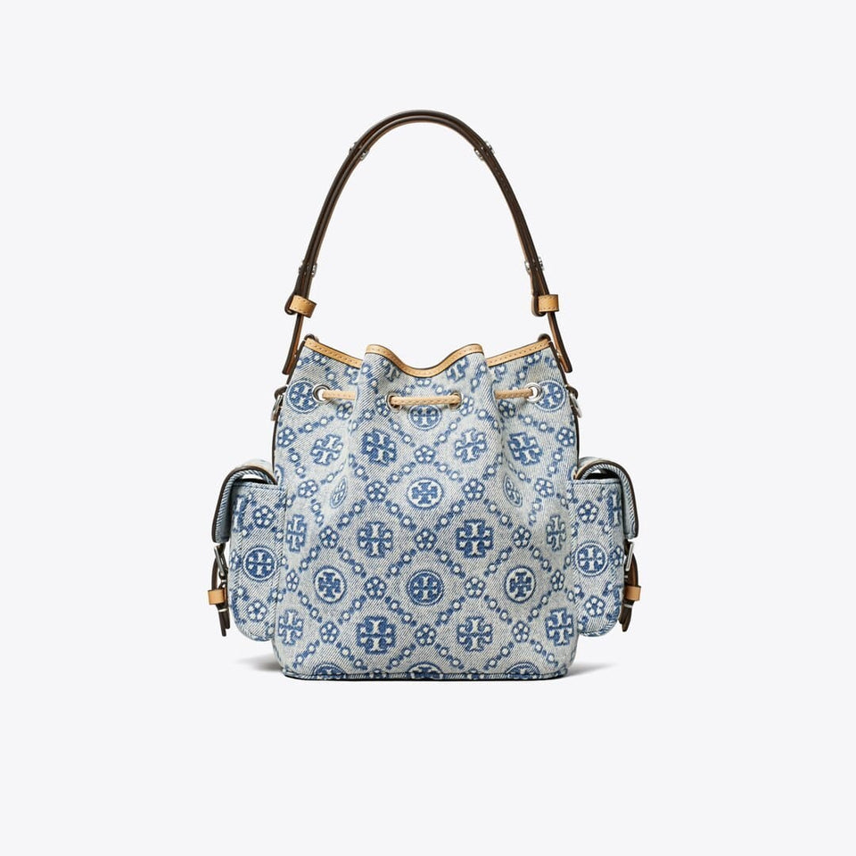 Tory Burch T Monogram Denim Bucket Bag Powder Blue