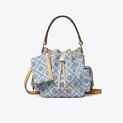 Tory Burch T Monogram Denim Bucket Bag Powder Blue