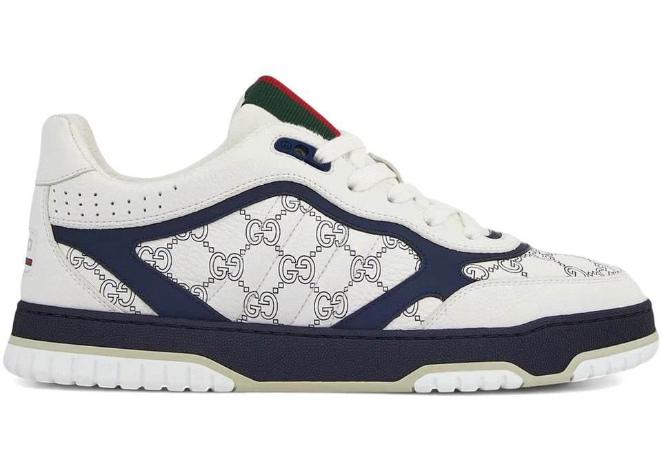 Gucci Re-Web Sneaker White Dark Blue Gg Pebbled Leather