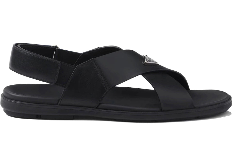 Prada Crisscross Leather Sandals Black